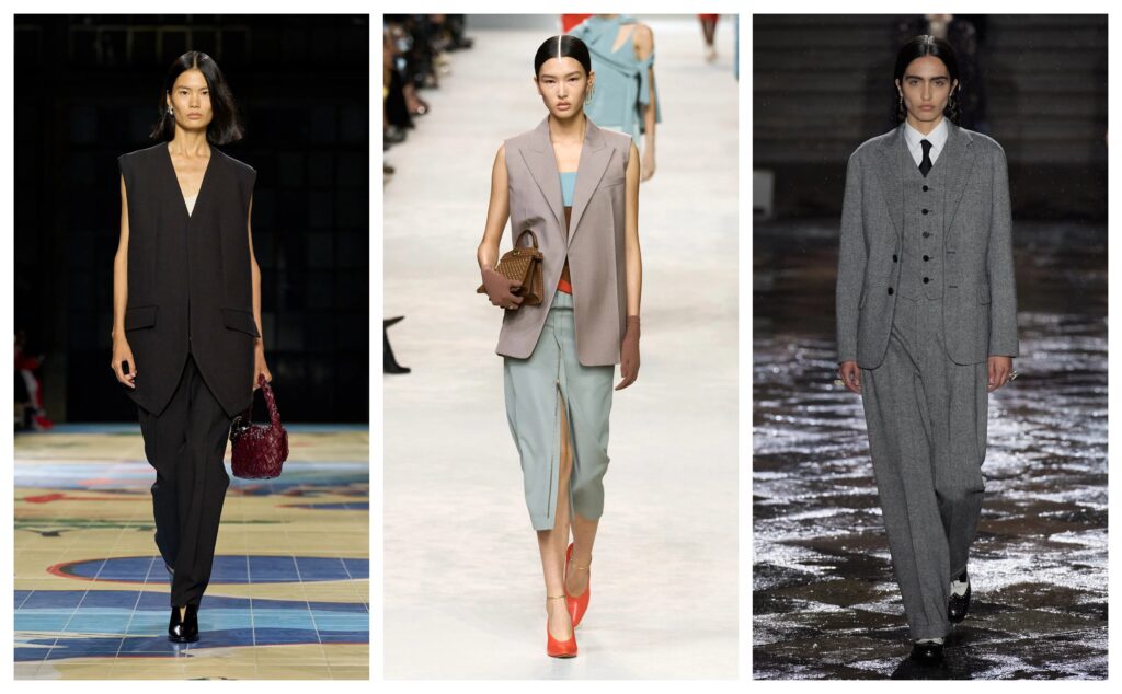 Bottega Veneta y Fendi (colecciones primavera-verano 2024), Christian Dior (colección resort 2024). Todos estilos "chaleco de sastre"
