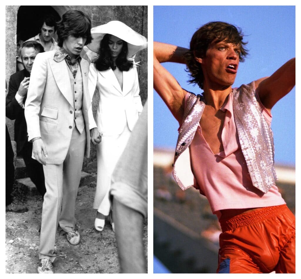 El contraste entre dos looks distintivos de Mick Jagger que incorporan chalecos