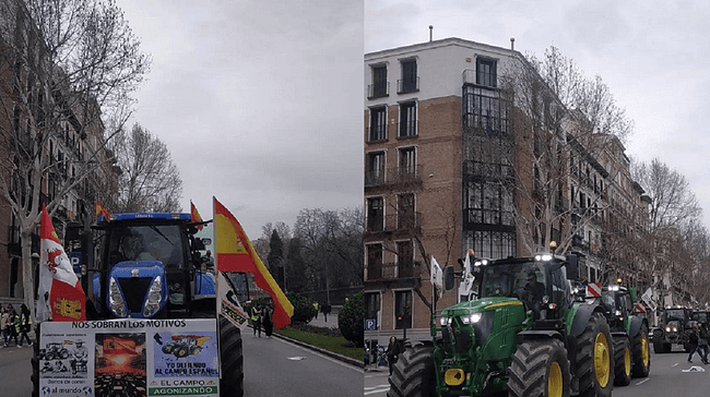 Unos 200 tractores de Castilla y León se unen a la protesta del campo en Madrid