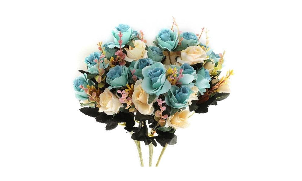Flores artificiales de seda en color azul