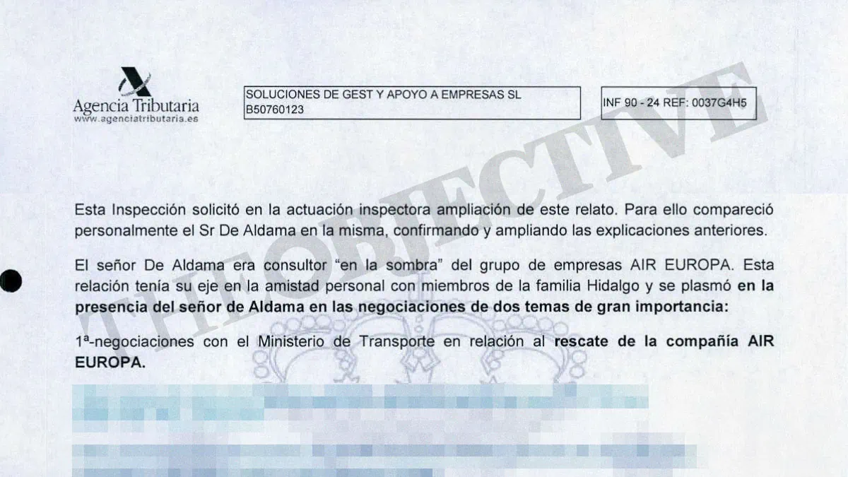 Documento donde se refleja la relación de Aldama con el rescate de Air Europa.