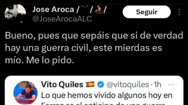 Un asesor del PSOE en Alicante amenaza a un periodista: «Si hay una guerra civil, me lo pido»