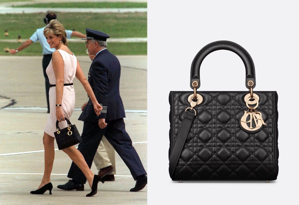Lady Di con un bolso de Dior inspirado en los años 60 que se vende por 5.900€