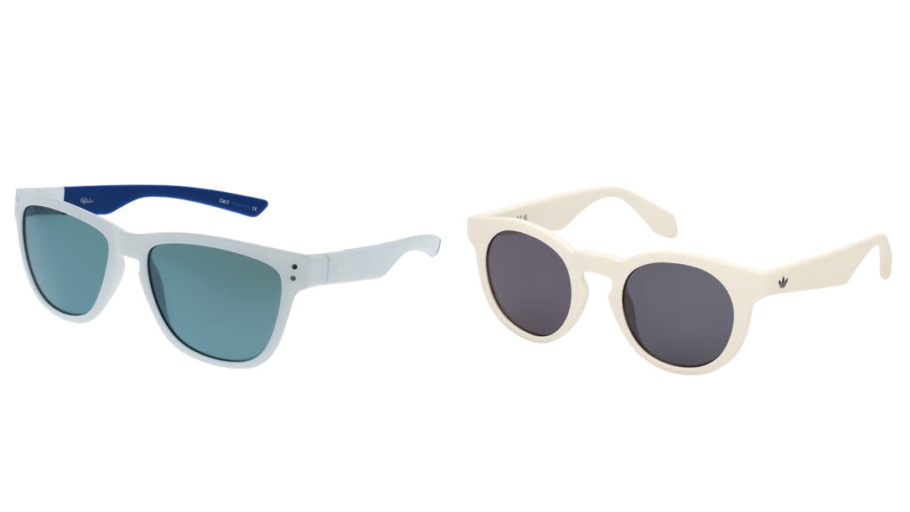 AFFLELOU Gafas de sol blancas con interior azul // ADIDAS Modelo blanco con montura redondeada