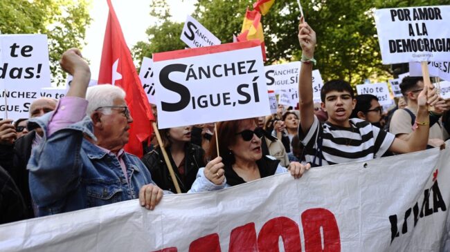 Cientos de personas se manifiestan en Madrid "por amor a la democracia" y a favor de Sánchez
