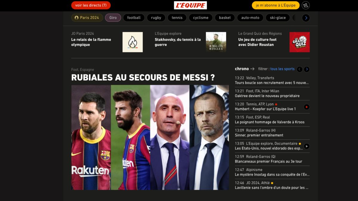 L’Equipe se hace eco de la exclusiva de TO que afecta a la UEFA, Messi, Piqué y Rubiales