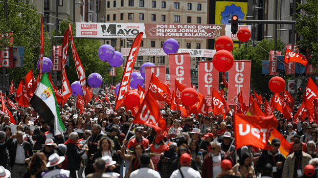UGT y CCOO piden la reducción de la jornada laboral durante la manifestación del 1 de Mayo