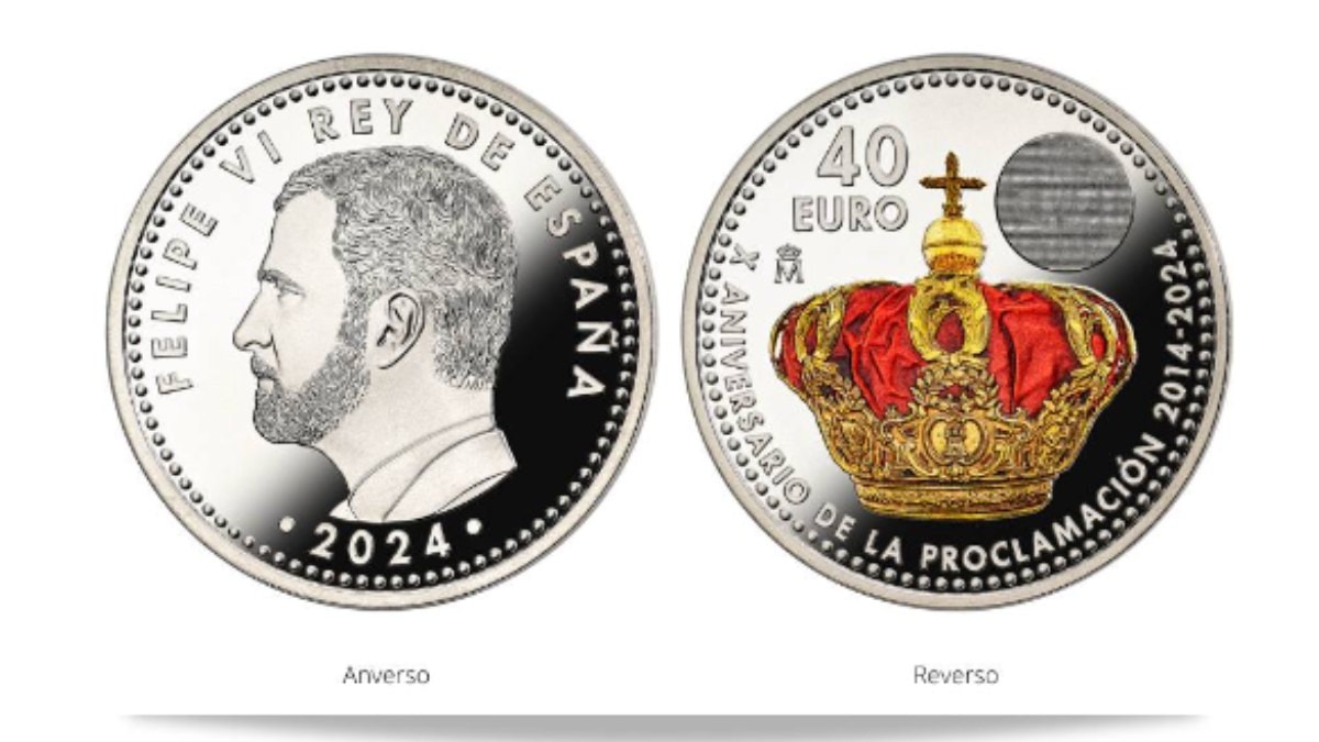 Así es la moneda de 40 euros con la cara de Felipe VI para el X aniversario de su coronación