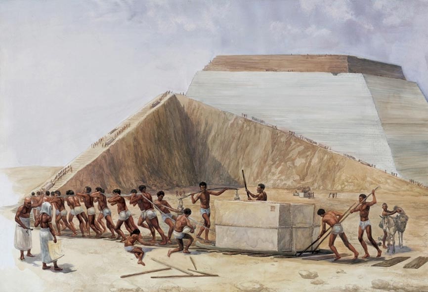 Ilustración que muestra la construcción de las pirámides. Ancient-Origins
