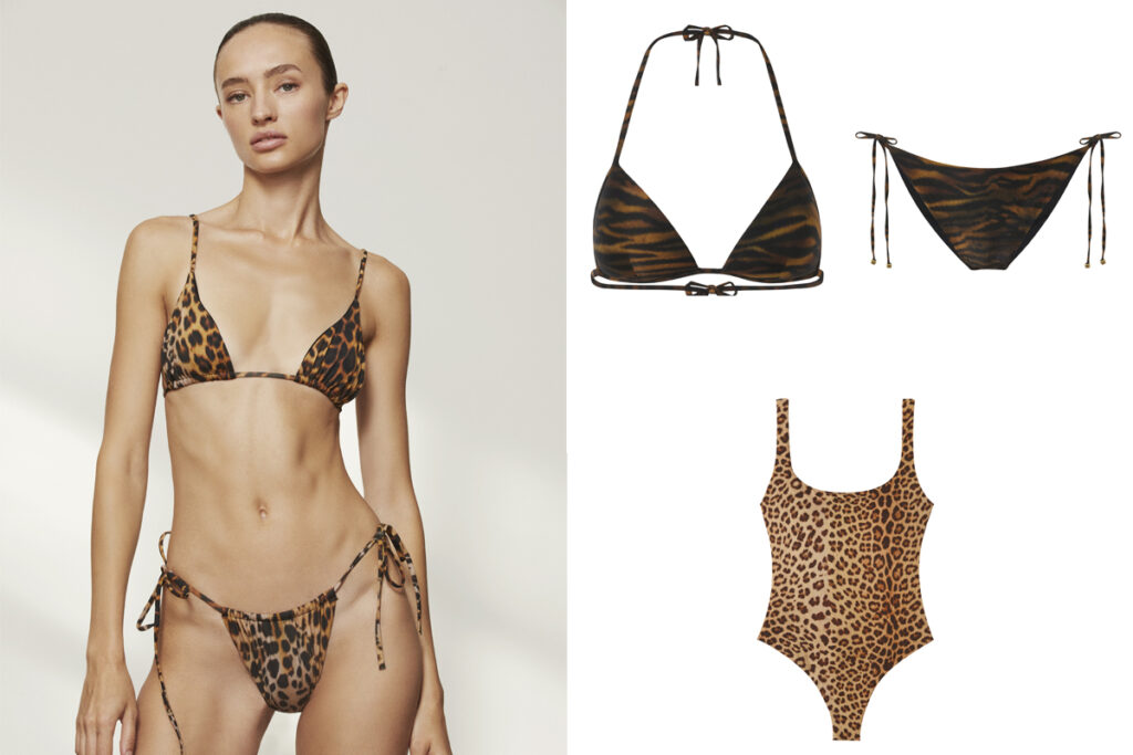 ALEX RIVIERE Bikini con estampado de leopardo // CALZEDONIA Bikini con print de tigre // TEZENIS Modelo de leopardo