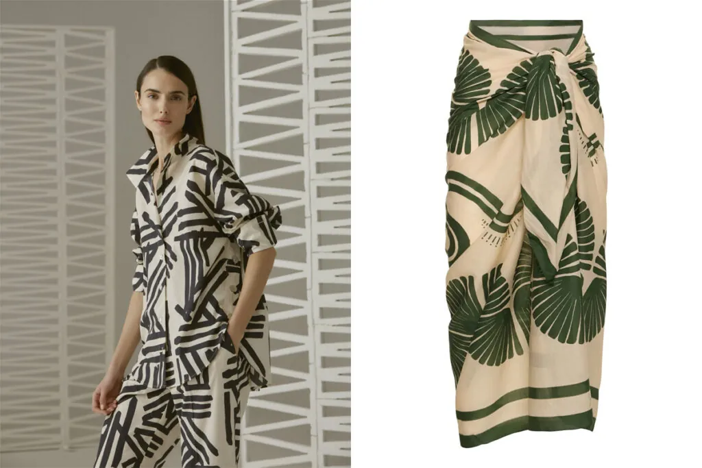 WOMAN de EL CORTE INGLÉS Conjunto de blusa y pantalón con print africano // JOANA ORTIZ Falda pareo con estampado de palmeras