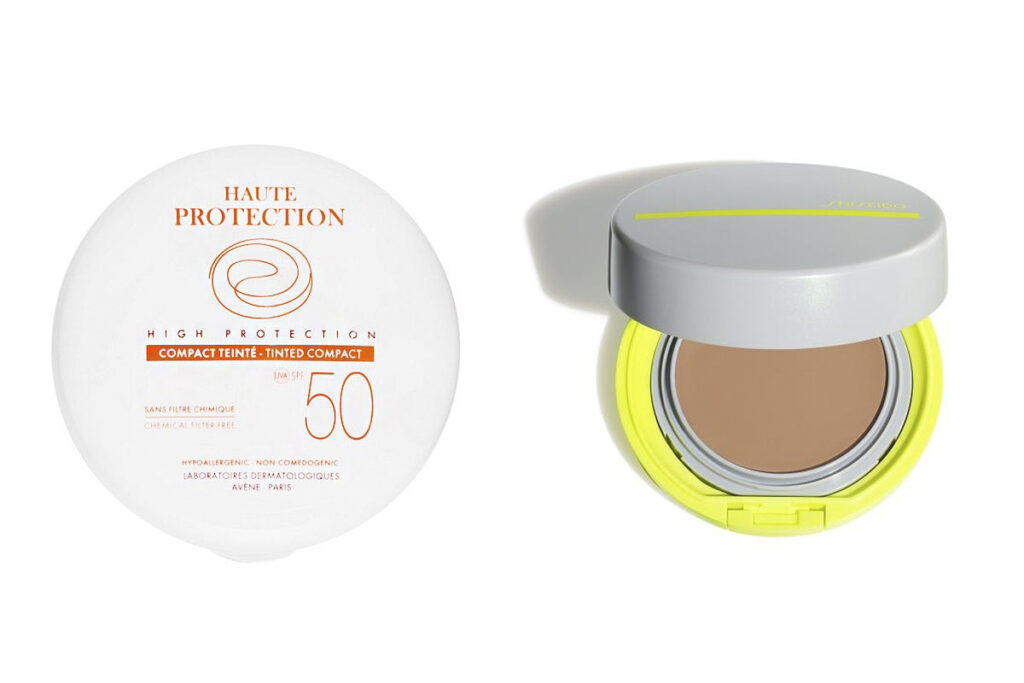 Compact Teinté con protección solar de Avene (PVP: 16.49€) // Sports Bb Compact Spf 50 de Shiseido (PVP: 28.87€)