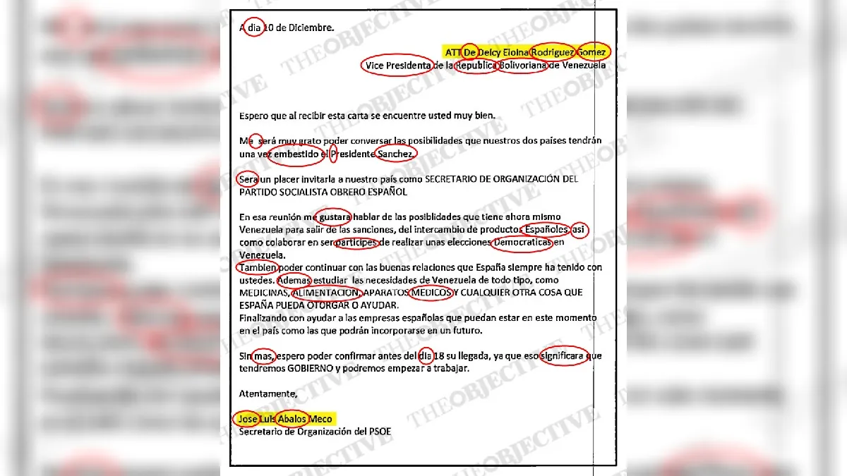 Ábalos invitó a Delcy con una carta que tenía 27 faltas de ortografía: «Cuando sea embestido…»