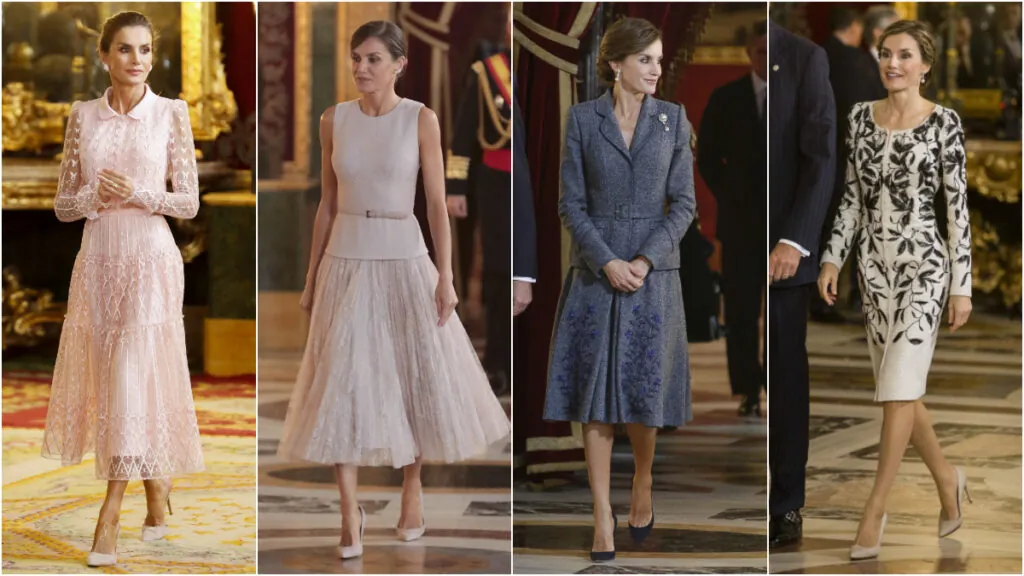 La reina Letizia el 12 de octubre de 2019, 2018, 2017 y 2016. 