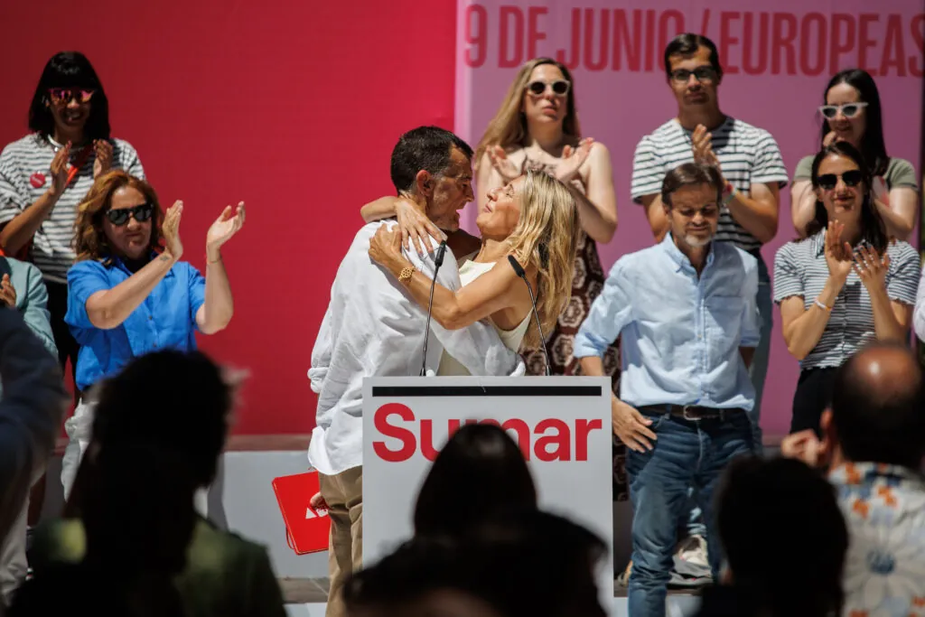 El coordinador general de Izquierda Unida, Antonio Maíllo, y Yolanda Díaz durante un acto de Sumar en Madrid