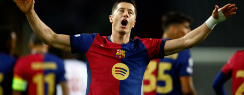 Un Lewandowski centenario da la victoria al Barça frente al Brest en Champions