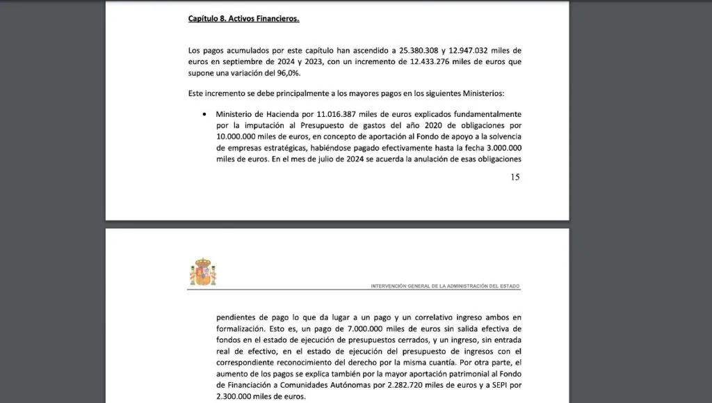 Tercera versión publicada por Hacienda en el avance comentado de pagos de septiembre (IGAE).