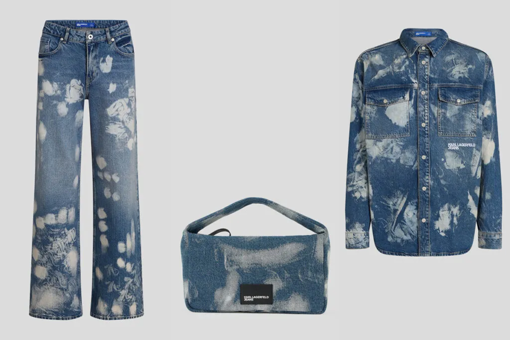 Conjunto y bolso vaquero con efecto tie dye de Karl Lagerfeld