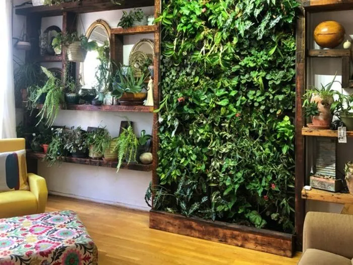 Jardín vertical en una sala, con plantas naturales: (Pinterest)