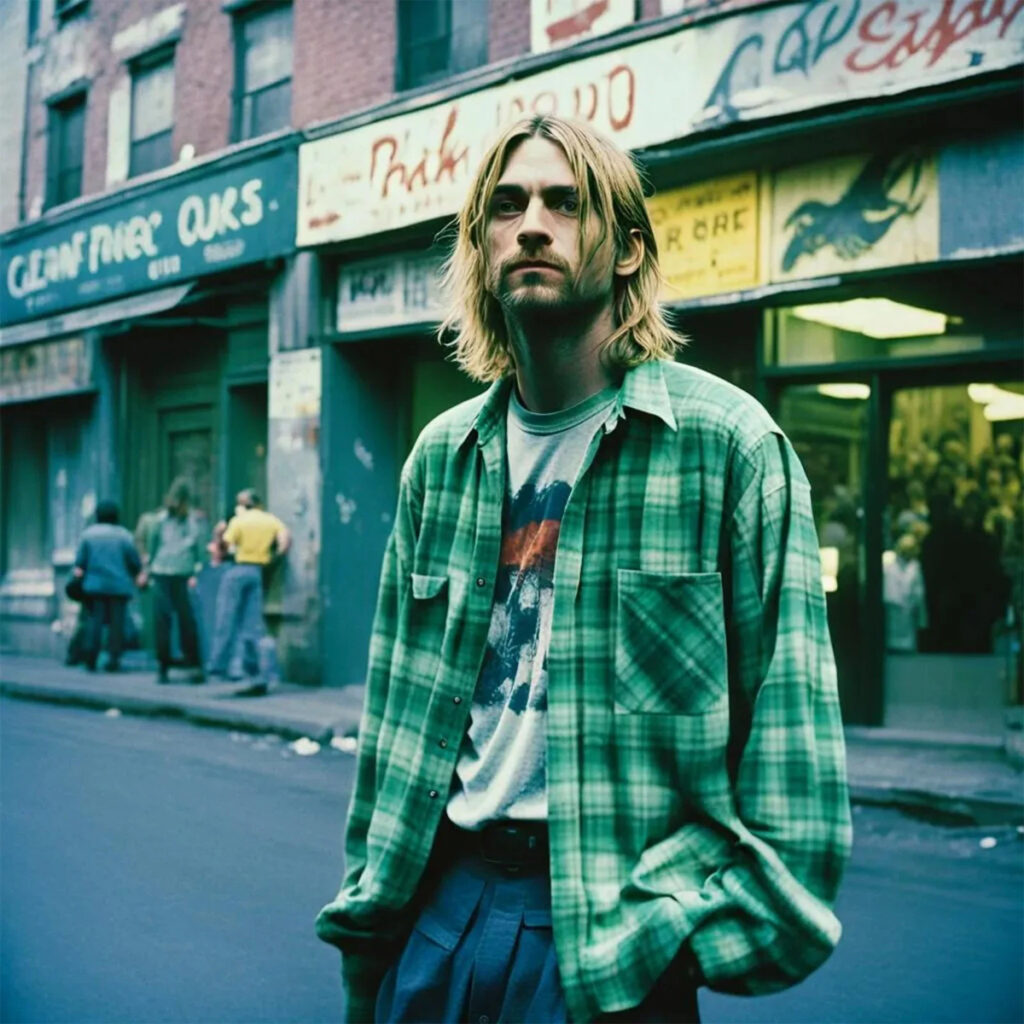 El cantante Kurt Cobain con camisa de cuadros escoceses. (Fuente: Pinterest)