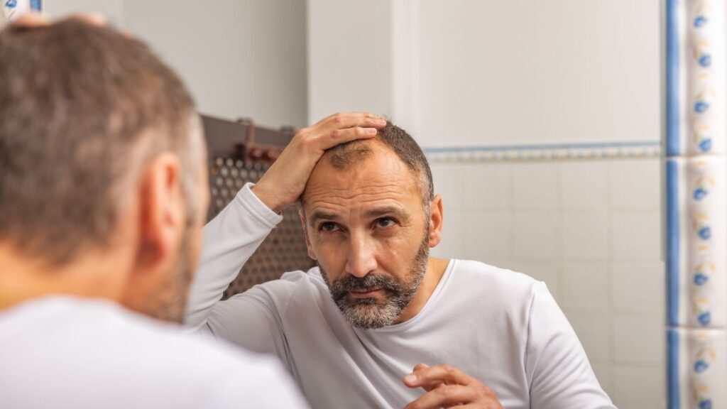 Señor preocupado por la caída del cabello: (Canva)