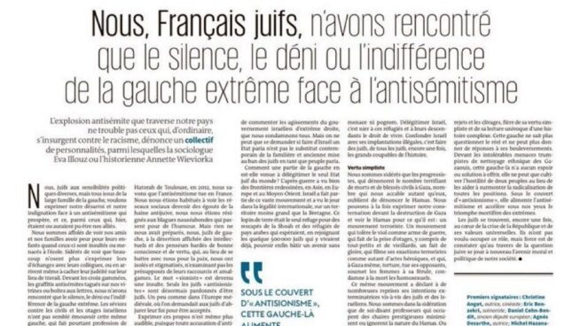 La comunidad judía denuncia en 'Le Monde' que la extrema izquierda da alas al antisemitismo
