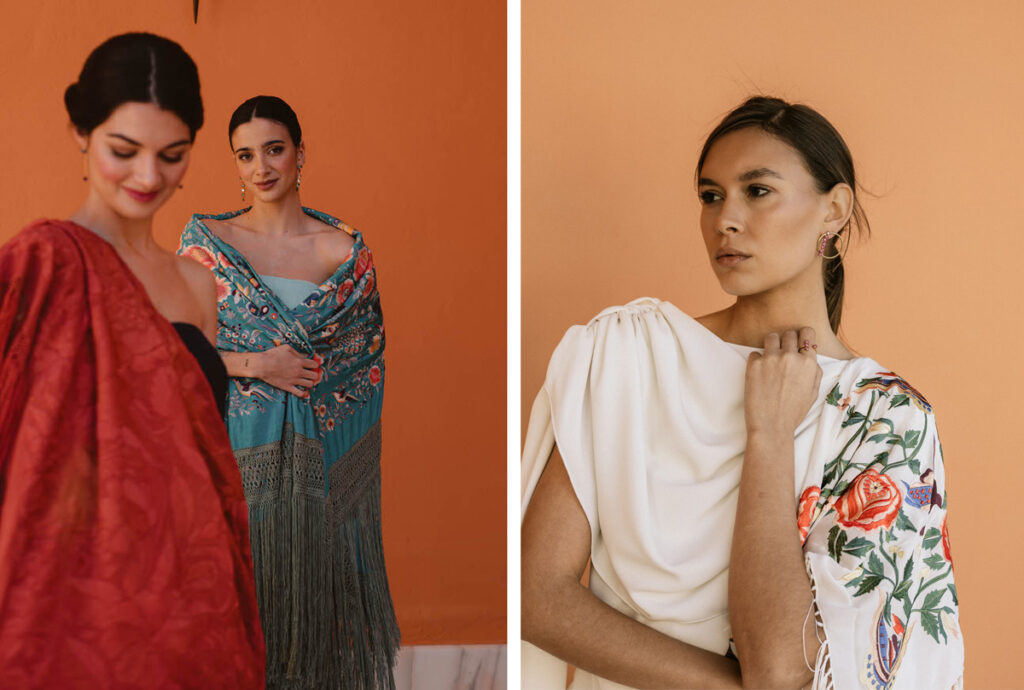 Diferentes maneras de lucir un mantón de Manila. (Fuente: Hacienda Al Baraka)