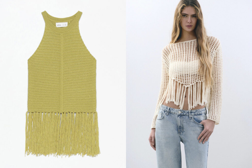 LEFTIES Top verde con escote halter. (PVP: 12.99€) //BROWNIE Jersey blanco. (PVP: 49.90€)