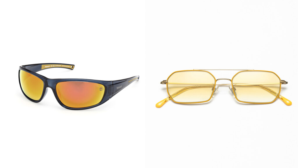 Gafas de sol con cristales amarillos de Timberland (PVP: 95€) y Woodys (PVP: 152€)