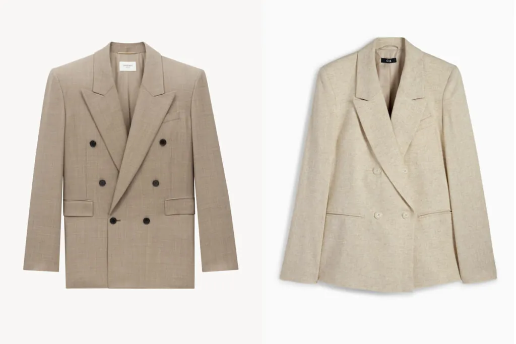 SAINT LAURENT Americana con botones oscuros (PVP: 2.700€) // C&A Blazer crudo (PVP: 69.99€)