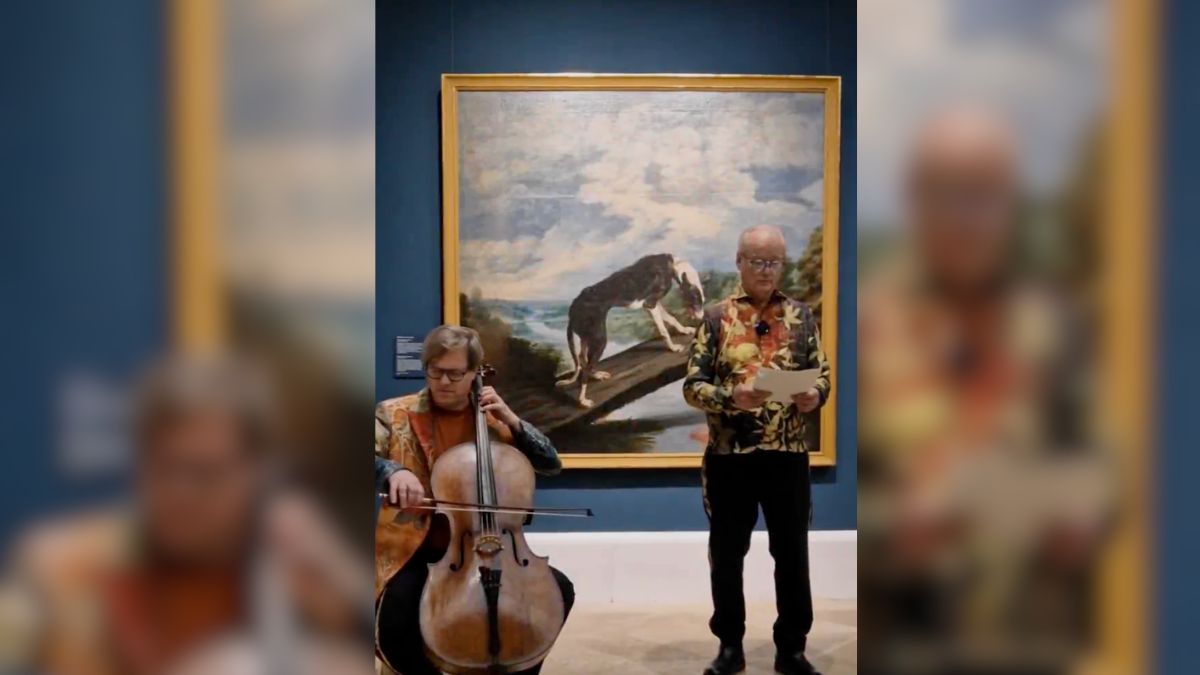 Bill Murray interpreta en el Prado un texto frente a la obra ‘Fábula del perro y la presa’, de De Vos