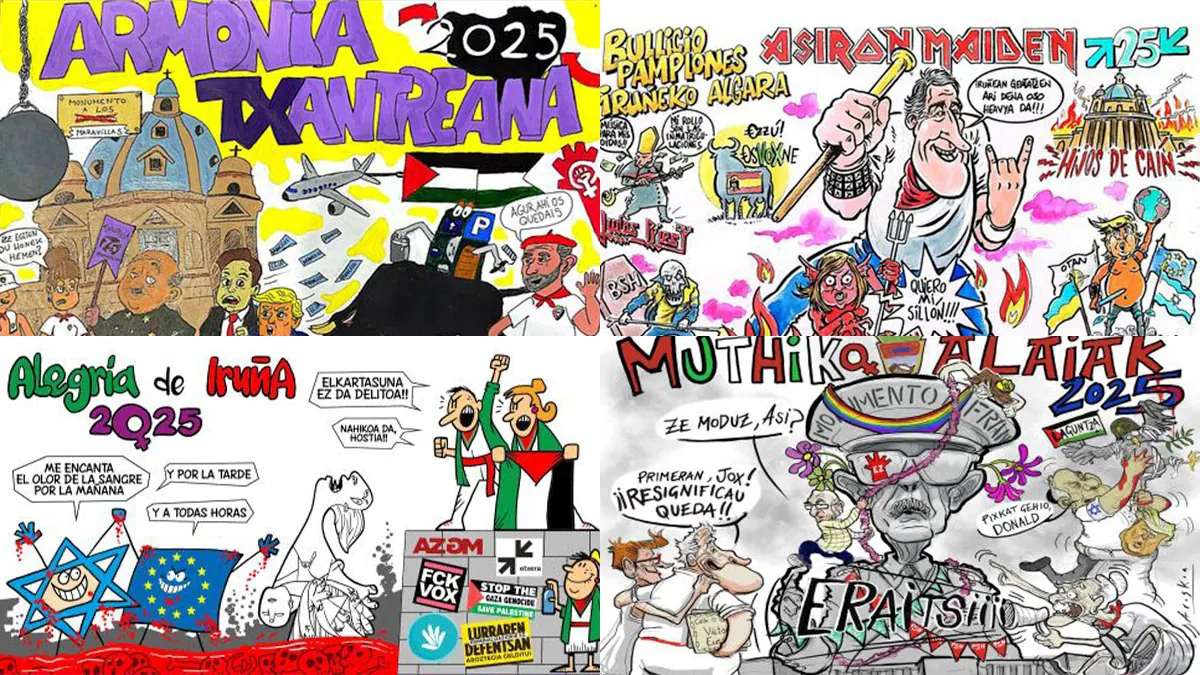 Abascal, Trump, Franco… pero sin Cerdán en las pancartas de las peñas de San Fermín