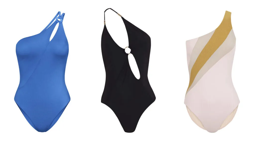 TRIUMPH Bañador azul // GUILLERMINA BAEZA Propuesta asimétrica en negro // BO STAR Diseño blanco y dorado