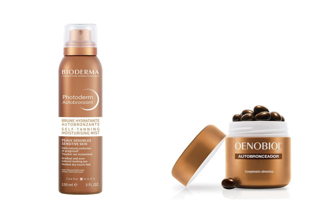 BIODERMA Autobronceador en spray. (PVP: 17.89€) // OENOBIOL Cápsulas de bronceado. (PVP: 20.25€)