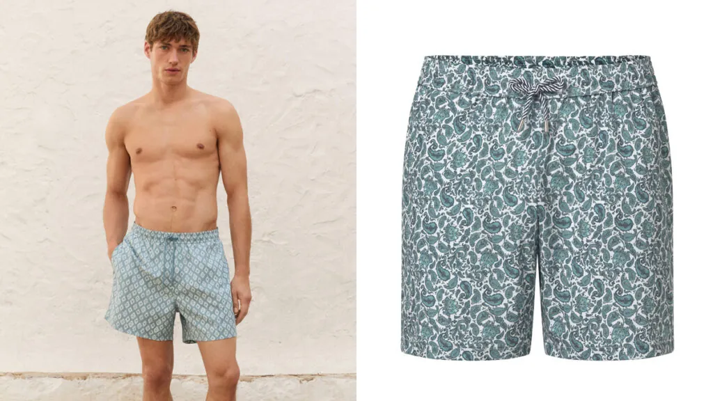 MASSIMO DUTTI Bañador azul con rombos // AQVA SWIMWEAR Diseño con estampado paisley