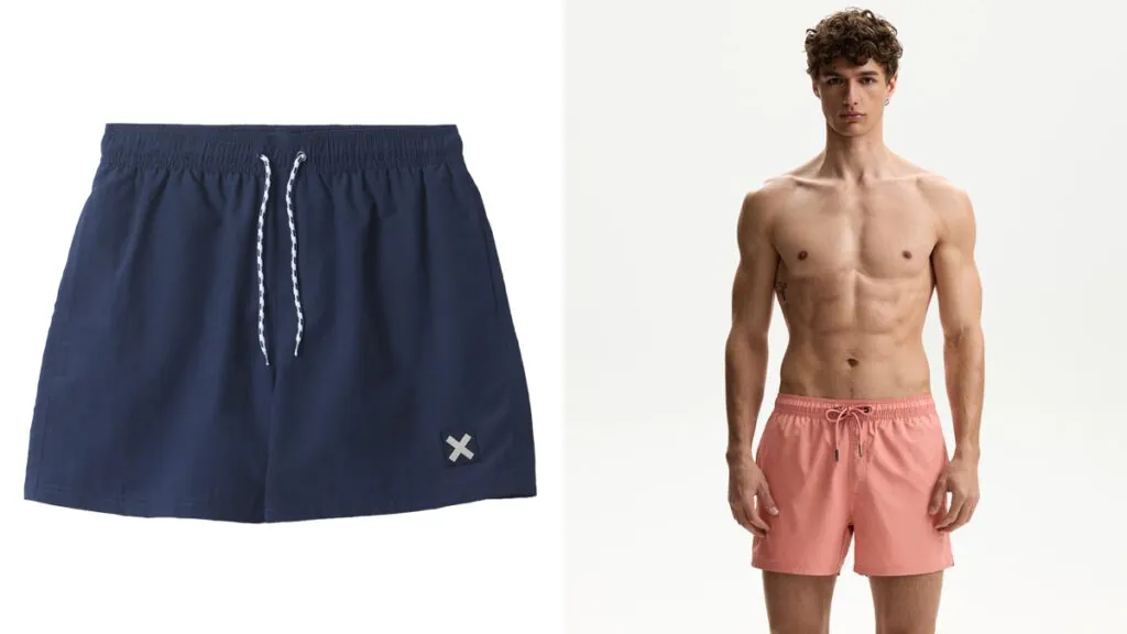 BLUE BANANA Bañador azul marino // BERSHKA Propuesta en color salmón
