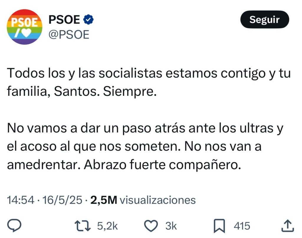 Imagen del tweet eliminado por el PSOE