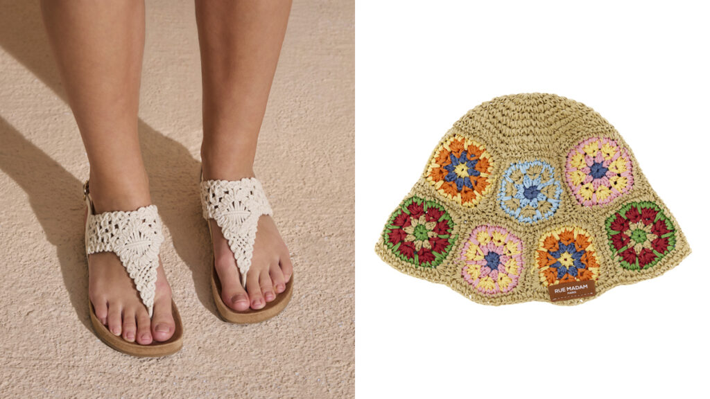 DEICHMANN Sandalias de punto blanco // RUE MADAM Gorro de pescador de colores