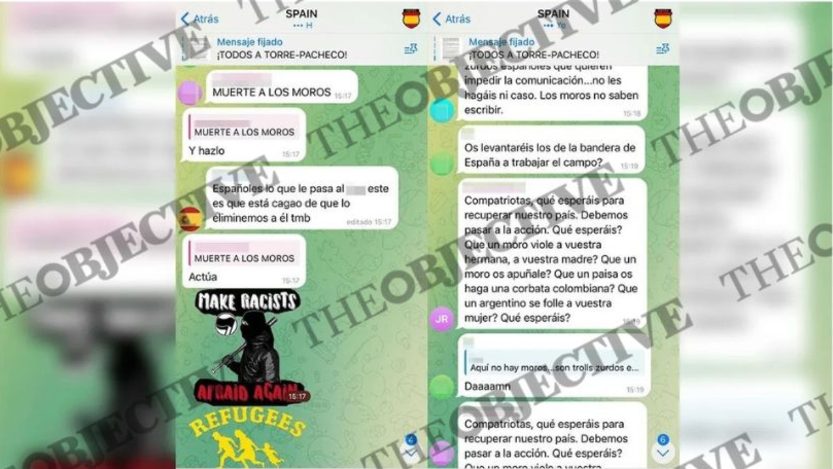 Los ultras mantienen Telegram para la «caza» en Torre Pacheco: «Más mezquitas van a arder»
