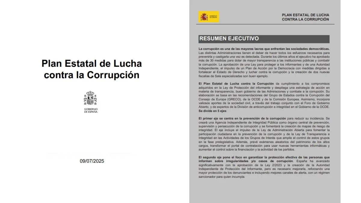 Consulte aquí el Plan Estatal de Lucha contra la Corrupción anunciado por Sánchez