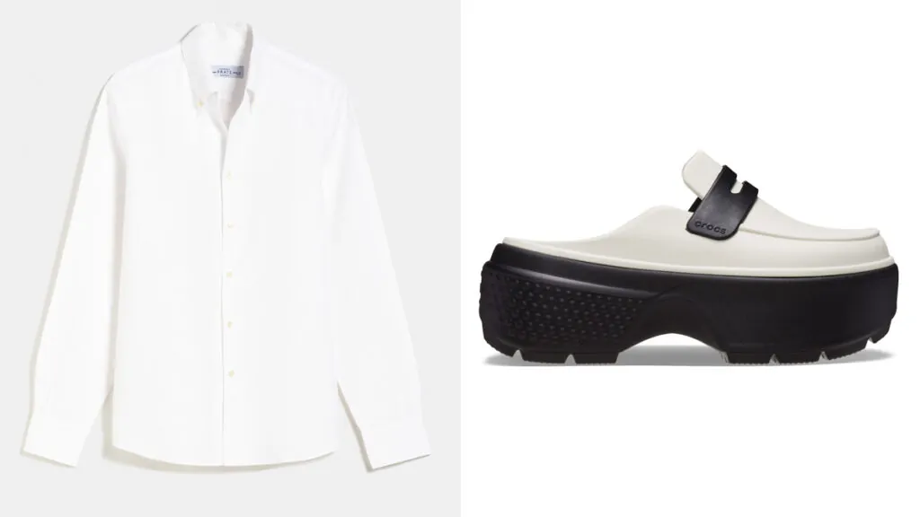 SASTRERIA PRATS Camisa de lino blanca // CROCS Mocasín destalonado