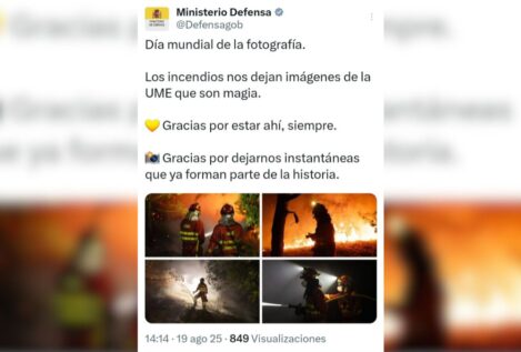 Defensa borra un tuit en el que celebraba el día mundial de la fotografía con imágenes de los incendios