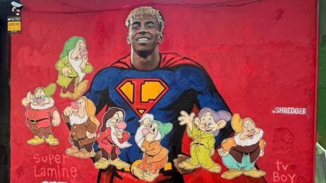Vandalizan el mural de Lamine Yamal con dibujos de los siete enanitos