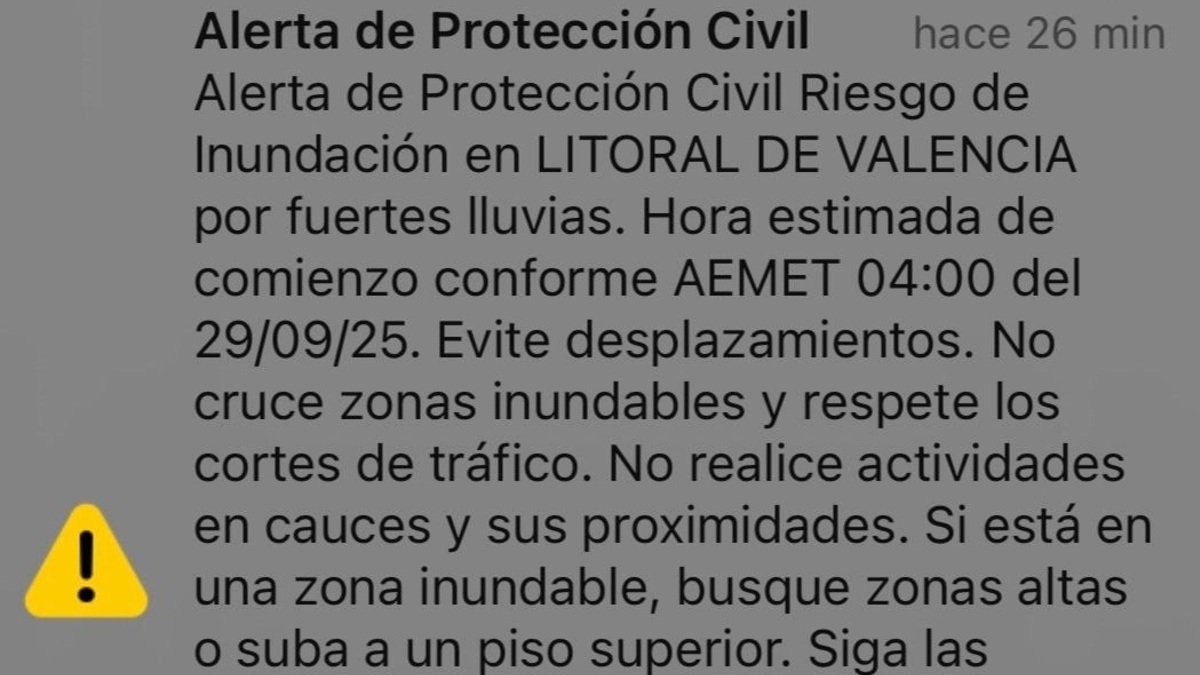 La Generalitat envía una alerta a los móviles del norte de Castellón y Valencia por fuertes lluvias