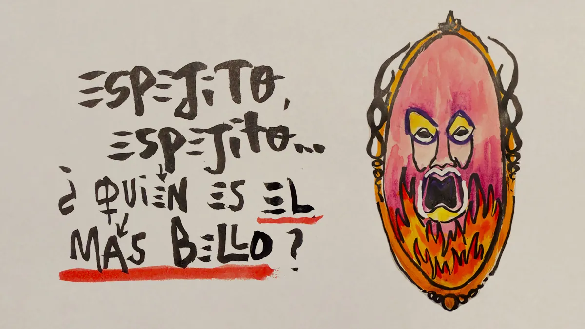 La viñeta animada sobre espejito, espejito, ¿quién es el más bello?