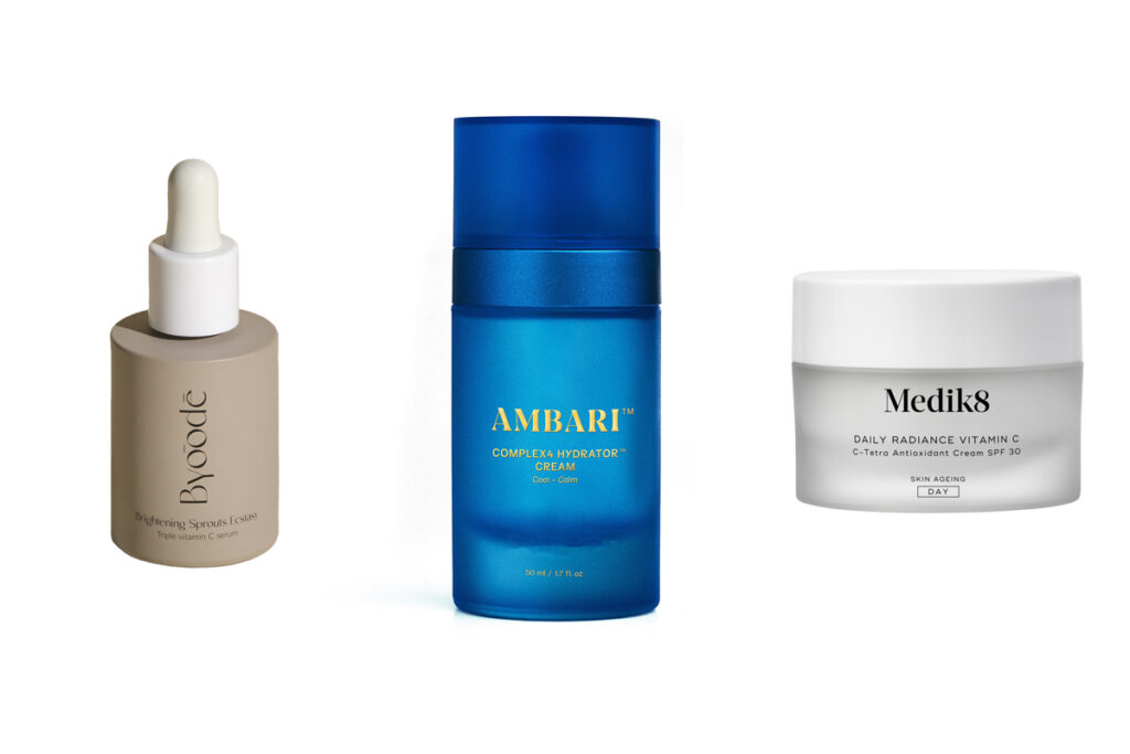 BYOODE Sérum iluminador // AMBARI Crema hidratante // MEDIK8 Crema antioxidante de día