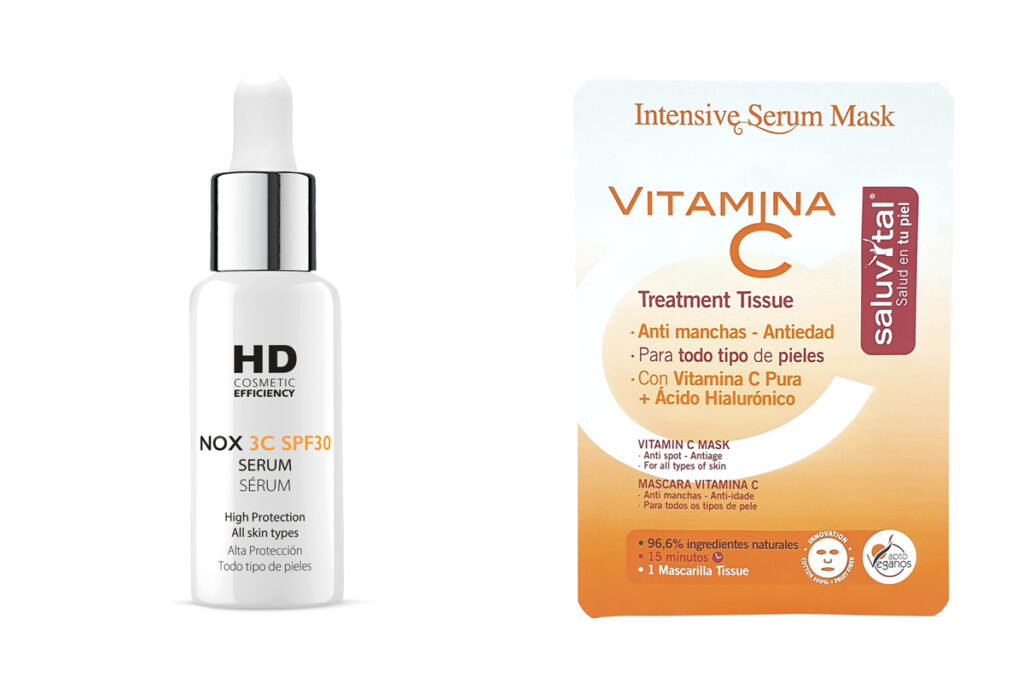 HD COSMETIC EFFICIENCY Sérum con protección SPF // SALUVITAL Mascarilla facial con vitamina C