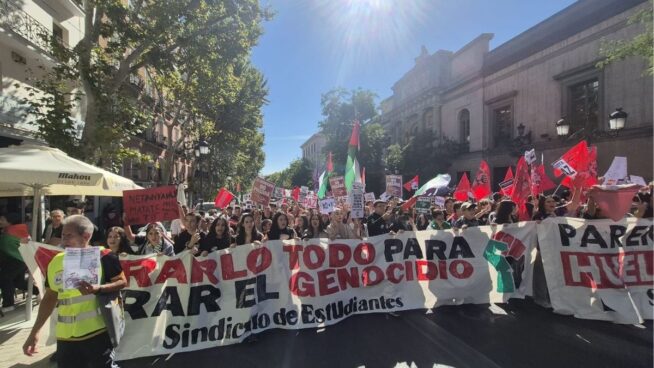 Estudiantes se manifiestan en Madrid a favor de Palestina: «¡Ayuso, sionista, estás en nuestra lista!»