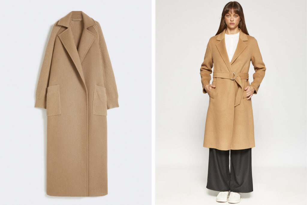 MAX MARA Abrigo con detalles en punto (PVP: 2.689€) // VAN DOS Diseño marrón con cinturón. (PVP: 251€)
