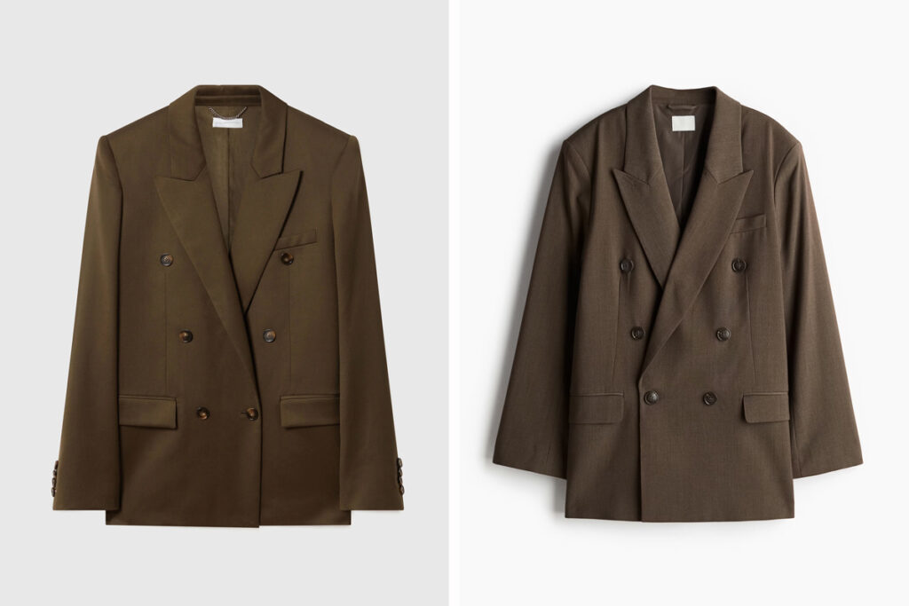 STELLA MCCARTNEY Americana de doble botonadura (PVP: 1.490€) // H&M Blazer marrón. (PVP: 50€)